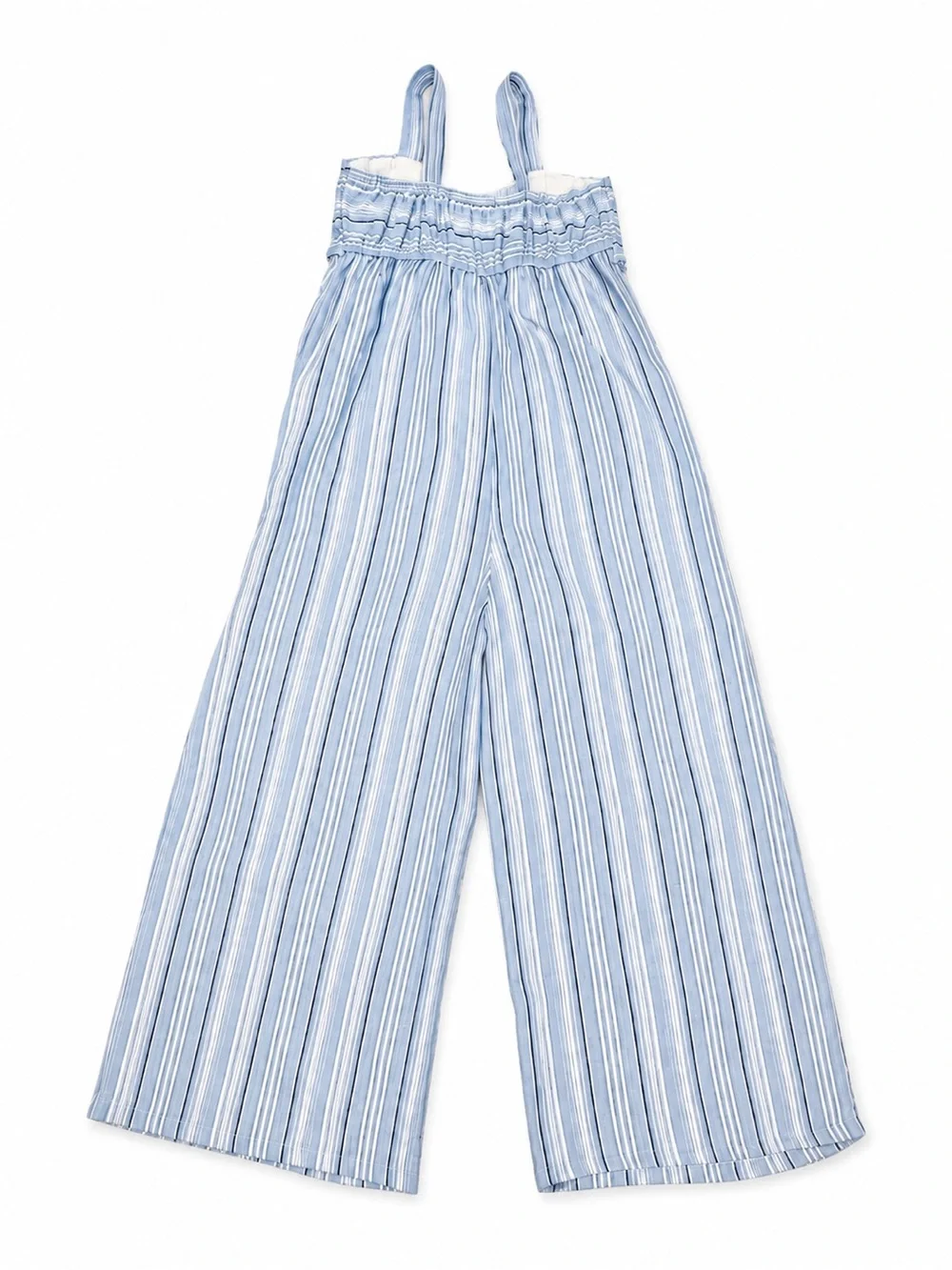 BTween Girls Blue Striped Wide-Leg Jumpsuit Size 7 Adjustable Straps NWT